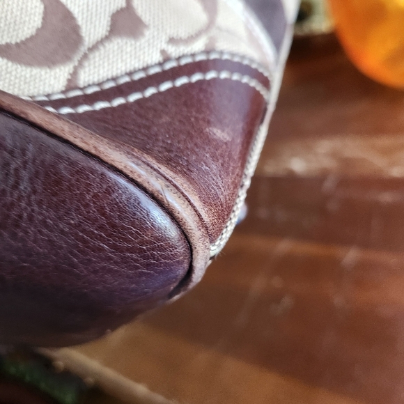 Vintage Coach Hampton Signature Demi Khaki Striped Brown and Tan Satche - Picture 8 of 14